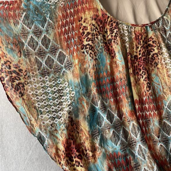 Sara Michelle Sheer Lined Top 1X Multicolor Peasant Boho Artsy Hippie - Picture 4 of 7